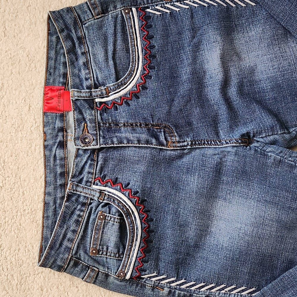 V CHRISTINA Jeans Red White and Blue Embroidered Blue Jeans Size 6